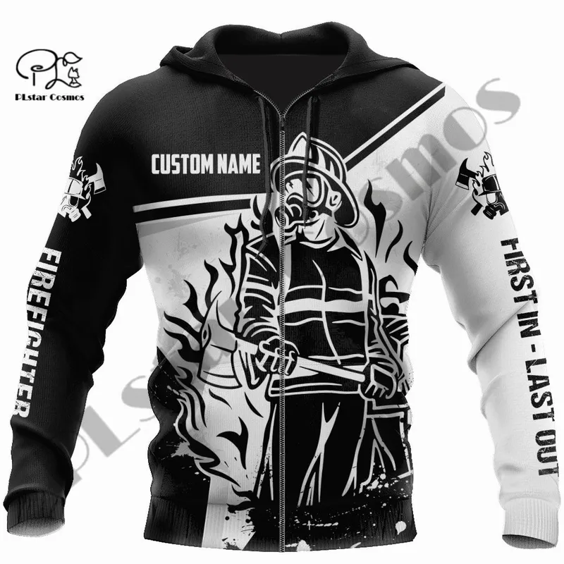 PLstar Cosmos 3DPrinted est Firefighter Custom Name Unique Unisex Funny Hrajuku Streetwear Casual Hoodies Zip Sweatshirt Q 3 220714gx