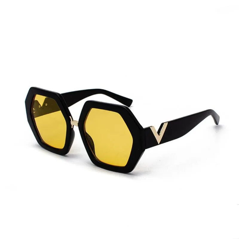 Sunglasses Polygonal Frames Monochrome Black Lenses Men's Women's Retro Sun Glasses Hexagon Sell218B