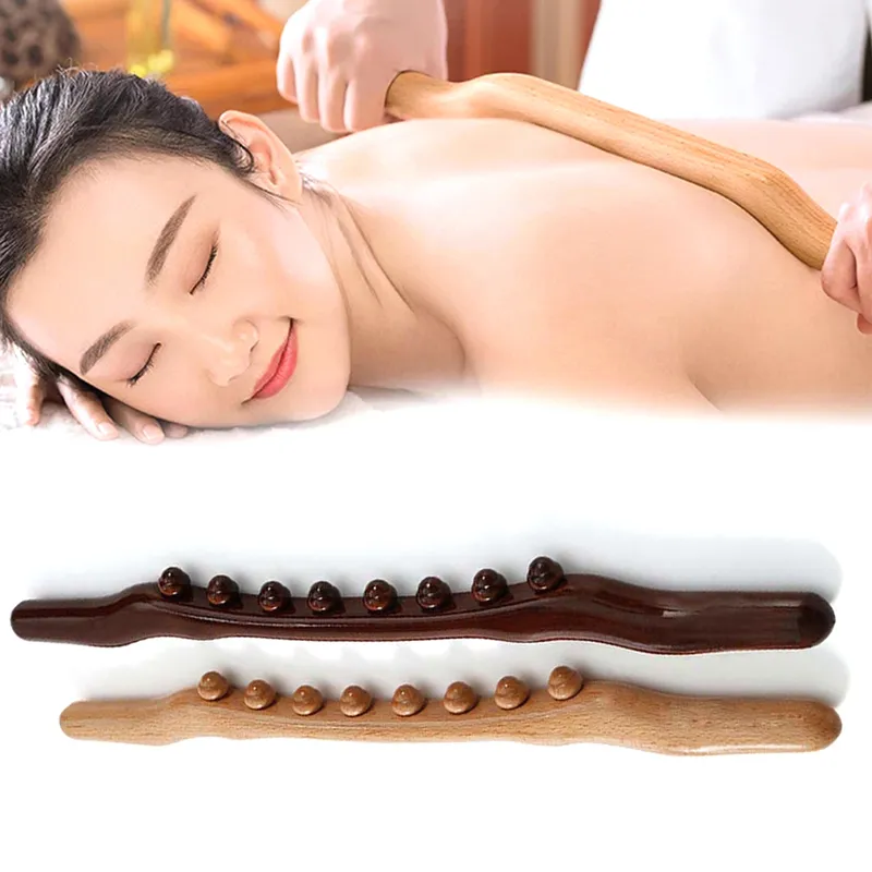 8 pärlor trä guasha terapi massager stick fett anti cellulit trigger punkt full kroppsmassage rullglagningsverktyg slappna av 2203189737621