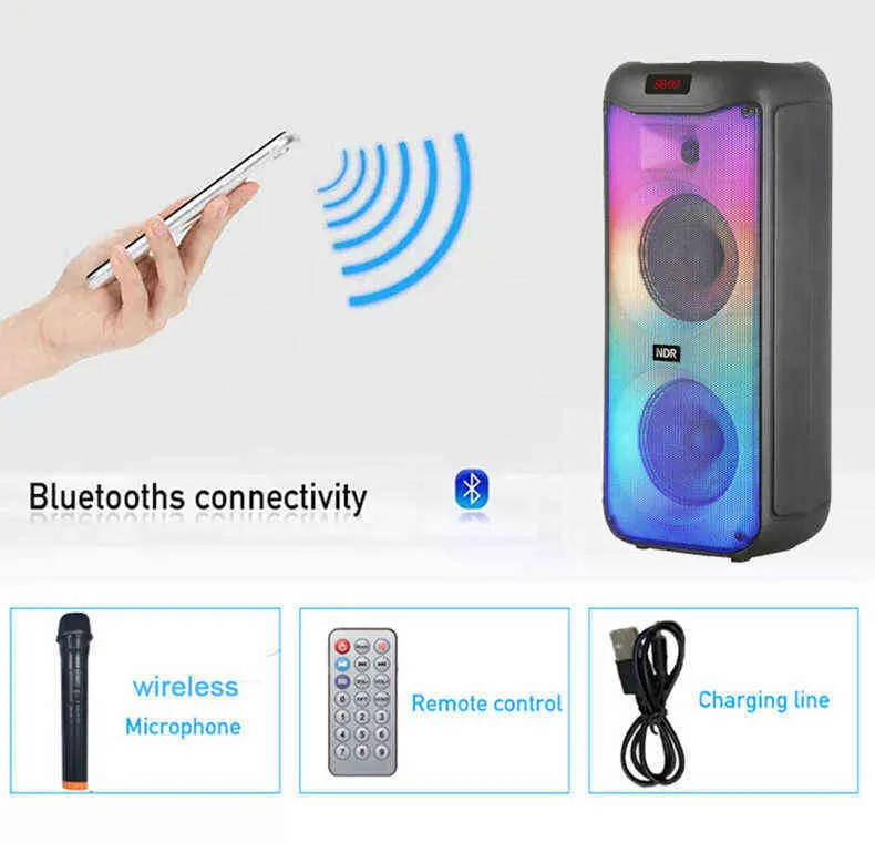 Kinglucky Yeni Partybox RGB Seçim Evi Işık Dış Handalı Bluetooth Hoparlör Çift İnç Z Bas LED Alev Işığı J220523196J7035109