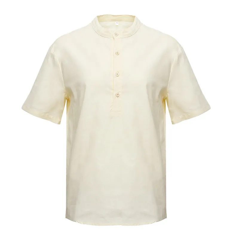 Camisas de lino para hombre, camisas informales holgadas y transpirables de manga corta, camisas de algodón sólidas ajustadas, jersey para hombre, blusa 220527