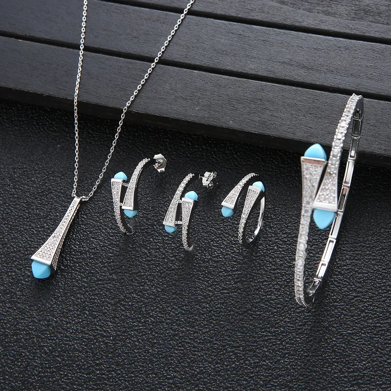 Ensemble de bijoux en forme de goutte d'eau pour femmes, marque célèbre, 4 pièces, en Zircon cubique, artisanat haut de gamme, ensemble de bijoux de mariée de dubaï, 220726