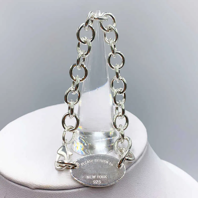 T S925 STERLING Gümüş Oval Kolye Özel Bilezik Orijinal Yüksek kaliteli mücevher severler Düğün Sevgililer Hediyesi195G