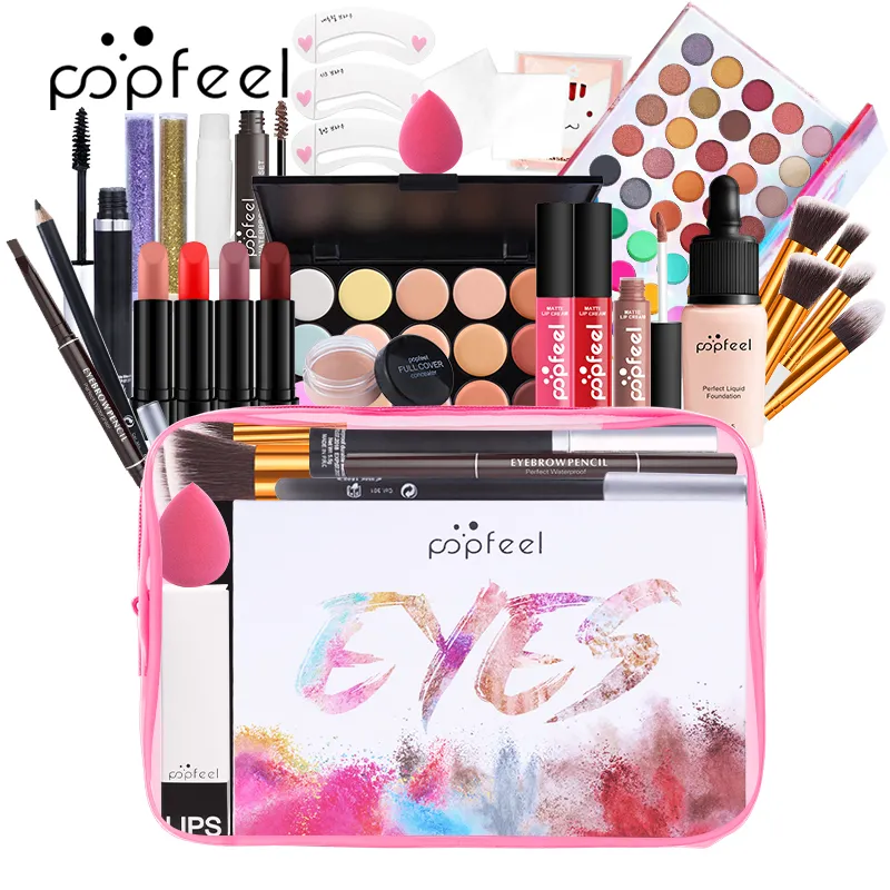 POPFEEL All In One Makeup Set Eyeshadow, Ligloss, Lipstick, Brushes, Eyebrow, Concealer Cosmetic Bag Eye Shadow Kit 220421