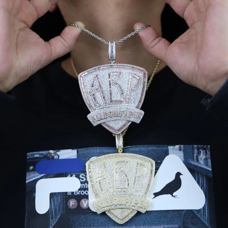 Chains 2022 Iced Out Full Bling Cubic Zirconia Baguette Initial Letters ABP Charm Pendant Necklace For Hip Hop Men Fashion Punk Je257o