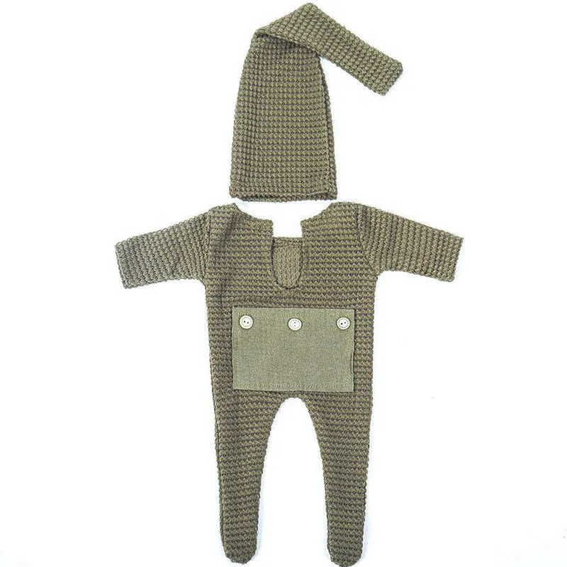 Geboren Pography Kleding Gebreide Gehaakte MutsJumpsuit 2 Stuksset Baby Po Props Accessoires Studio Baby Shoot Kleding 2204234211056