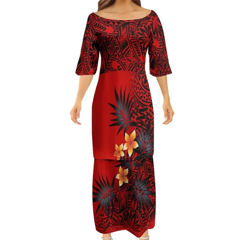 Amantes de alta qualidade mulheres clube bodycon vestidos samoan puletasi polinésia tradicional design tribal vestido combinando casal 220706