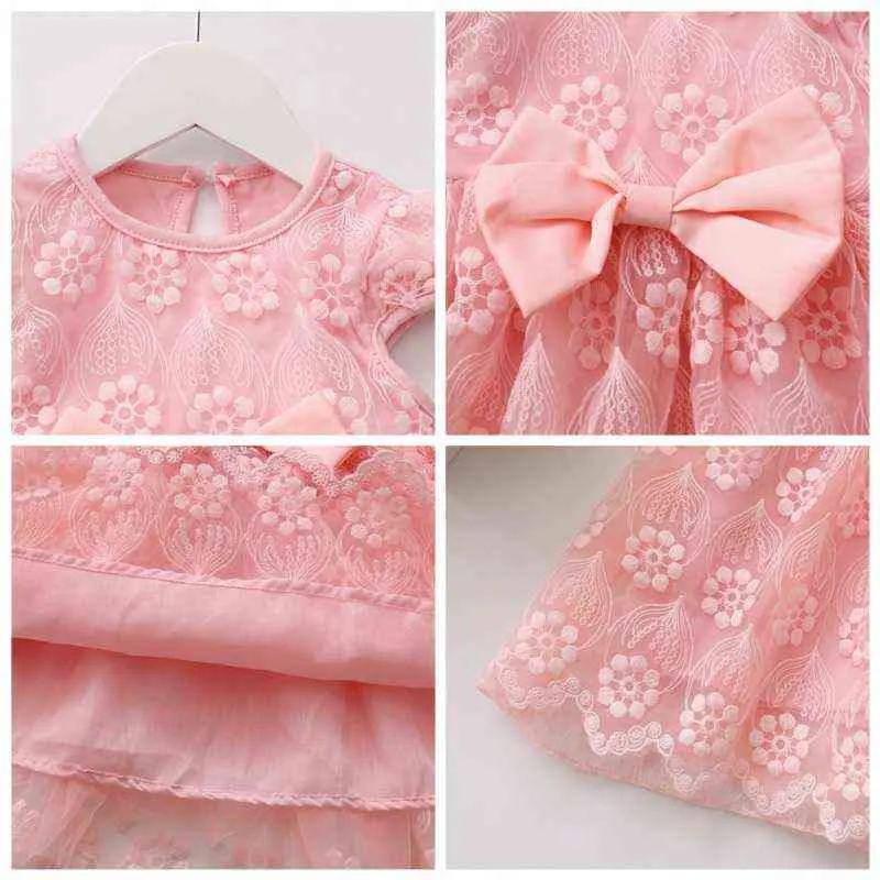 Süße Baby Kinder Spitze Prinzessin Kleider für Mädchen 0 3 Jahre Kurzarm Sommer Bogen Kleidung Teen Mädchen Party Geburtstag kleid G220518