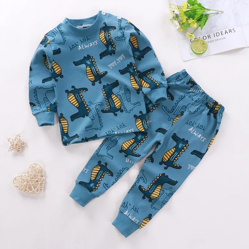 Kids jongensmeisjes pyjama sets cartoon print lange mouw schattige t -shirt tops met broek peuter baby herfst slaapkleding 220715