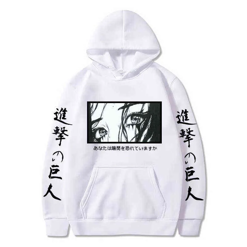 Coola ögon svartvitt illustration tryckt man tröja koreanska trend hoodies mäns koreanska överdimensionerade tröjor manliga hoodie g220429