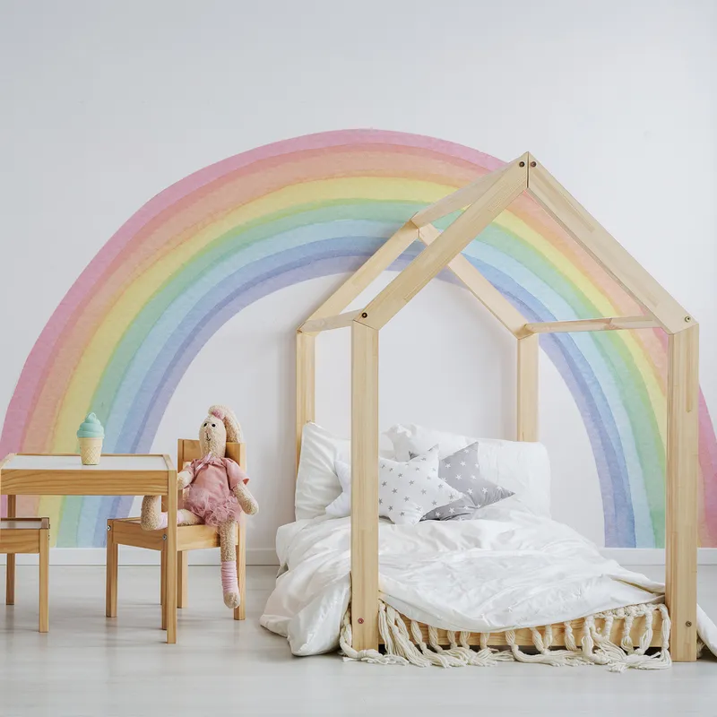 Duże akwarela Rainbow Wall naklejki do pokoju dla dzieci salon pokój dziecięcy Dekorca domu Kolny tęczowy mural samoprzylepny materiał 220510