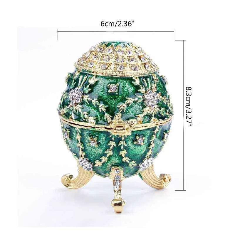 Lüks Yeşil Faberge Paskalya Yumurtası Rus Kraliyet Kılıfı Bacak Mücevher Kutusu Tutucusu Kolye Bilezik Masa Dekorasyonu H220505