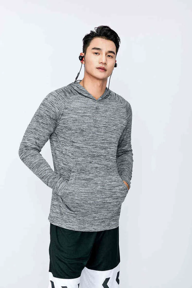 Mens Running Fitness Sports Long Sleeve 후드 꽉 까마귀 체육관 축구 훈련 런 조깅 빠른 건조 통기성 스포츠 의류 l220704