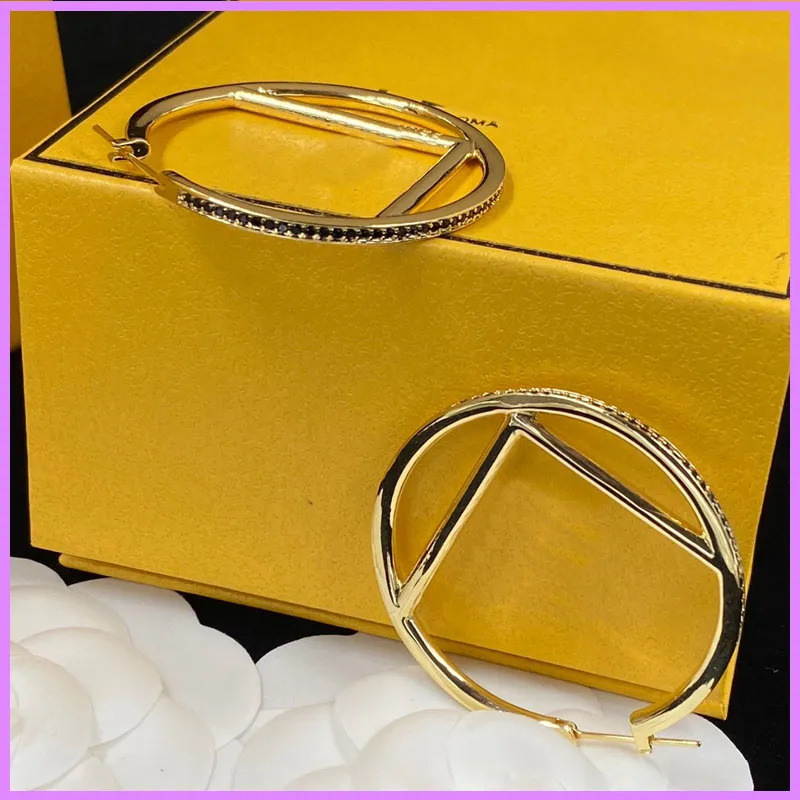 Mulheres brincos de ouro designer jóias moda brinco de argola com diamantes f carta prata orelha studs senhoras para party240s
