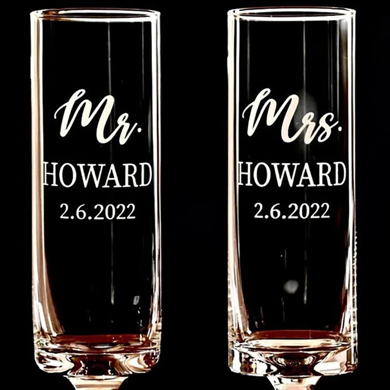 SET personalizado Sr. e Sra. Champagne FlutesCustom Noivo noivo Nome dos copos para Trotinggift para Casamento para Chuva de Noiva 220527