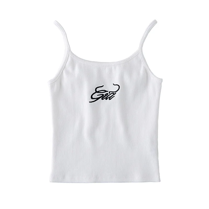 Summer Women Cotton Wrap Crop Tank Top Sleeveless Vest Solid Sexy Y2K Short Streetwear Gia Letters Ribbed Embroidered Camisole 220504
