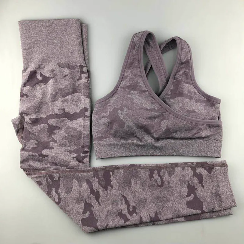 Camo Seamless Yoga Set Women Fitness Clothing Booty Leggings+High Impact Sport Bra Sports Suits Gym Tracksuit 220330