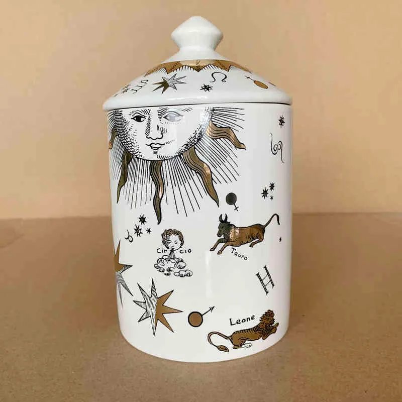 Creativo Italia Stile Segni dello zodiaco Pesci Gemelli Bilancia Portacandele Candelabri Decorazione della casa Vaso in ceramica Tazza Oro H220419