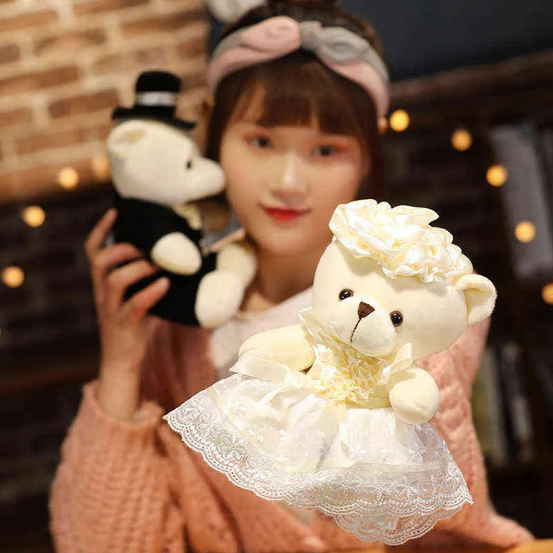 pcsparty Coppia carina Orsi nuziali Abbracci Kawaii Sweetheart Teddy Bear Bambole di peluche Amanti Ragazze Regali di compleanno J220704