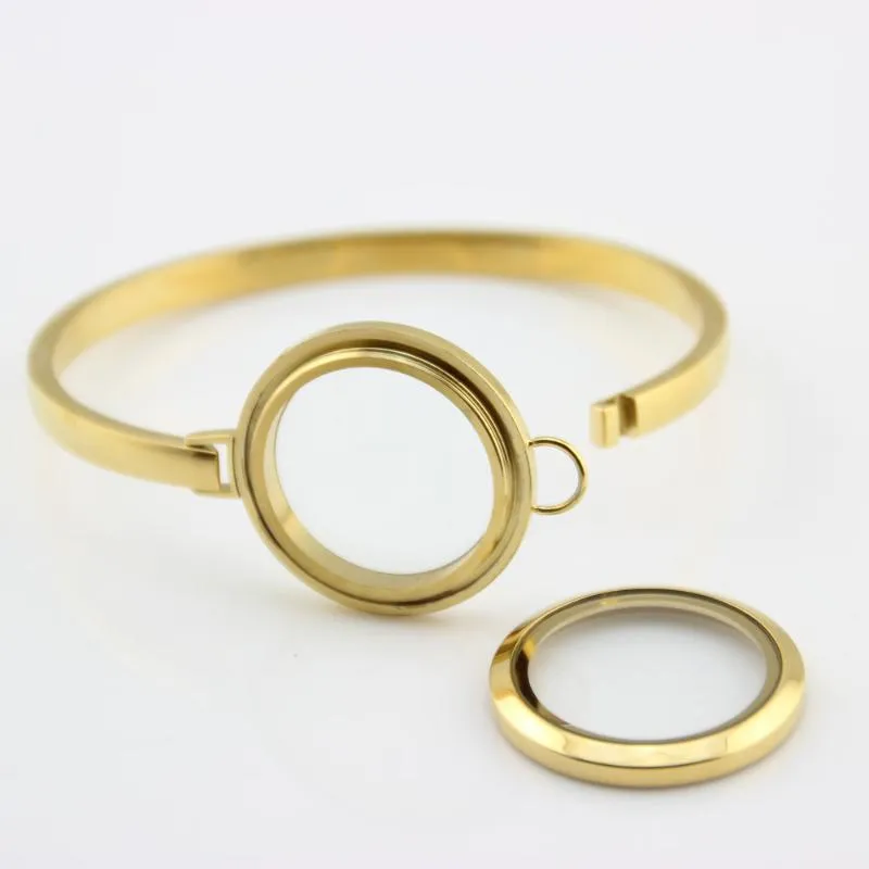 Bangle 30mm 25mm Gold Color 316L Stainless Steel Screw Floating Locket Bangle7 8 Inches Charms Bracelet FemaleBangle327g