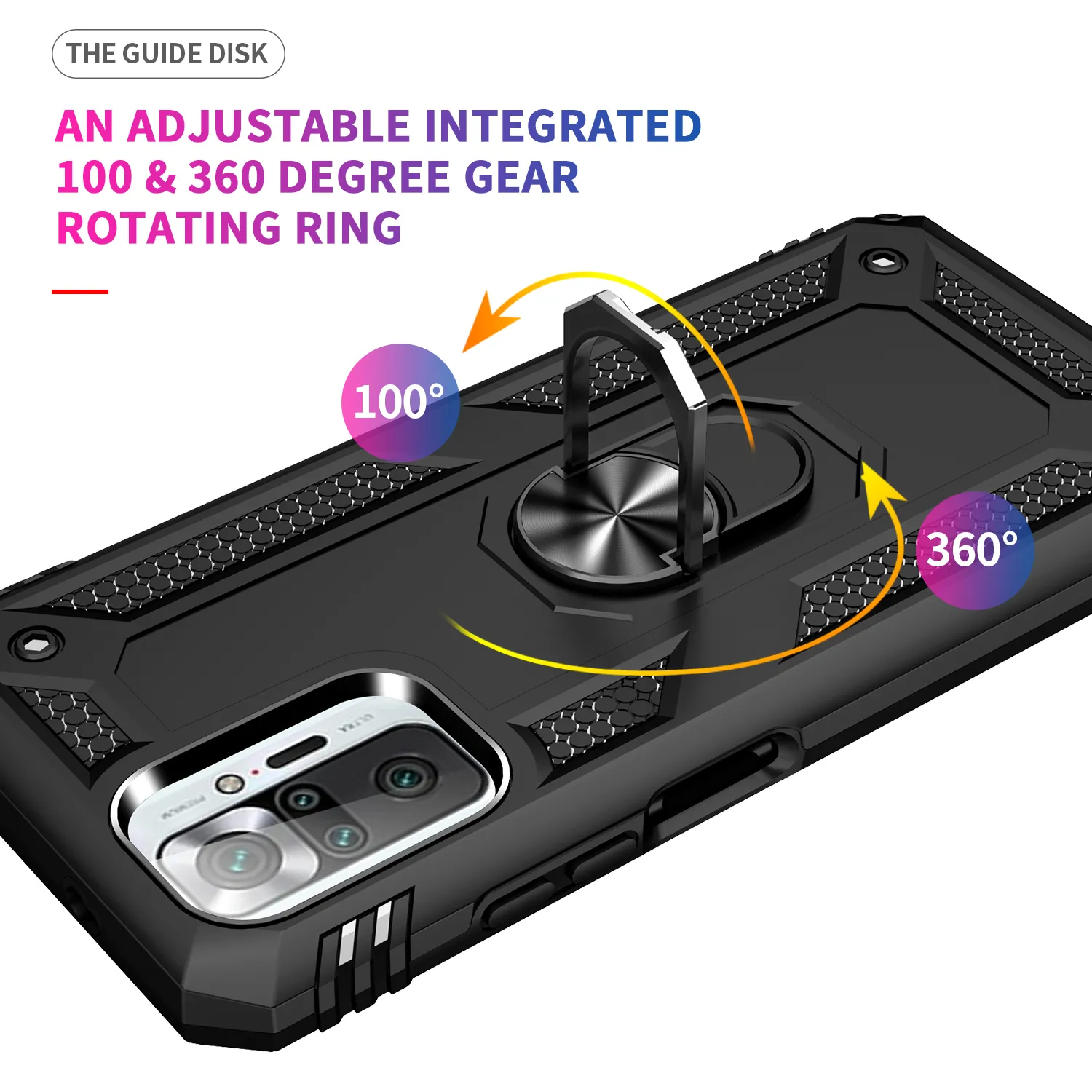 Skyddsfall med metallring Robust Militär Armor Shocksäker med magnetisk ringhållare för Xiaomi RedMi Not 10 Pro Max