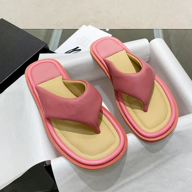 Women Designer Leather Slides Platform Sandal Beach Flip Flops New Summer Comfort Mules Flat Slipper 35-42 med Box No357