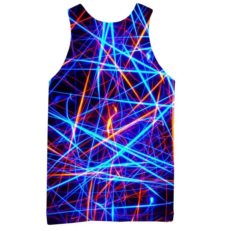 Blauwe lijnen tanktop voor mannen 3D print psychedelisch mouwloos patroon grafisch vest streetwear nieuwigheid hiphop tees 220425