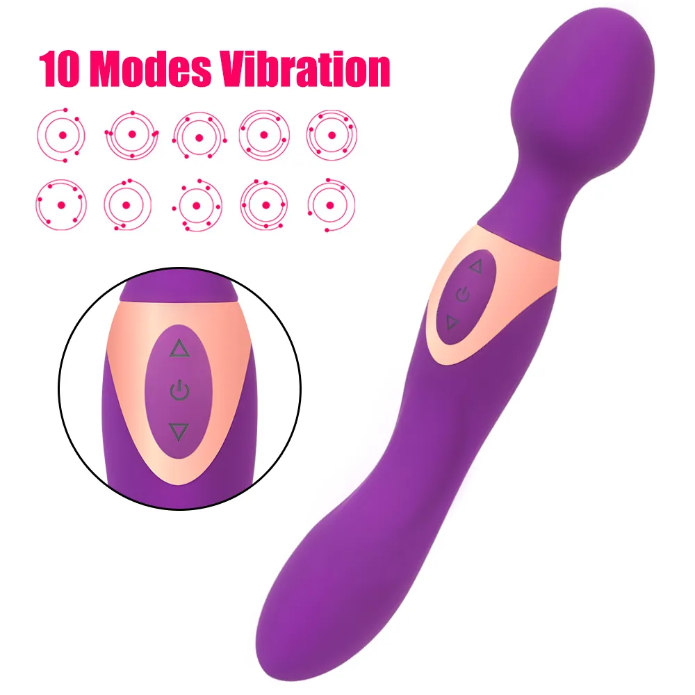 Baguette magique masseur corporel 10 vitesses, grands vibrateurs puissants, Double tête, choc du Clitoris, jouet sexy pour femme