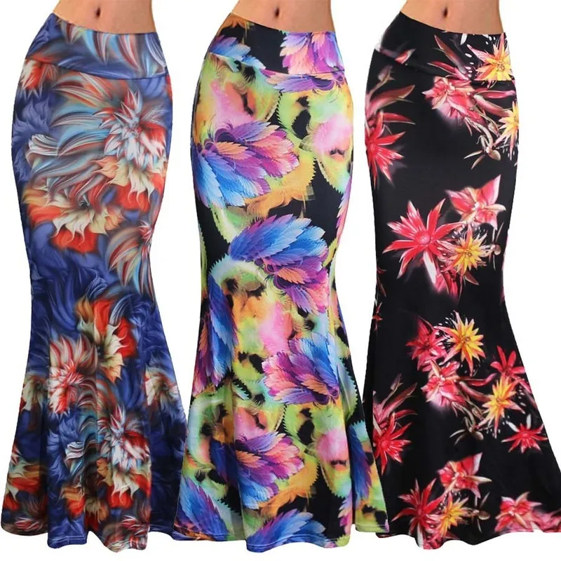 S-3xl printemps élastique taille haute longue jupe crayon pour les femmes imprimé Maxi Faldas Largas Mujer Para Fiesta 220317