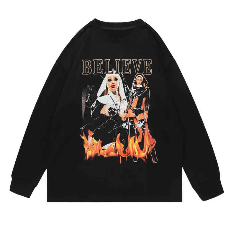 TKPA Dark Funeral Gothic Style Personnalize Flame Pull imprimé Pull pour hommes et femmes Hip Hop T-shirt à manches longues