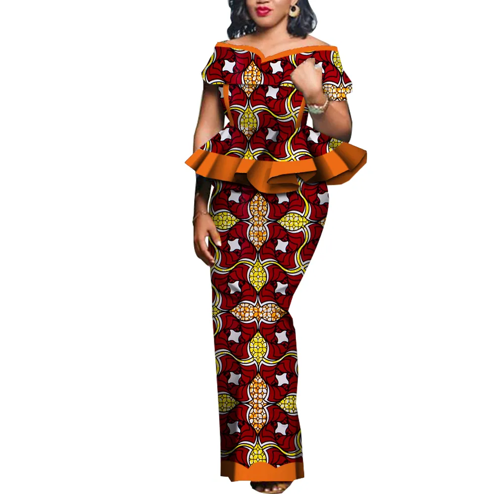 Bintarealwax 2 -delige jurk Afrikaanse jurk vrouwen roksets traditionele 2 stuks pakken op maat gemaakte dashiki -tops en rokken plus size kleding wy5104