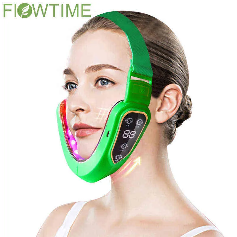 Dispositifs de soins du visage Nouvelle forme Masseur facial Line Up Lift Ceinture Machine de levage Led Photon Therapy Massage par vibration Double menton réducteur 0727