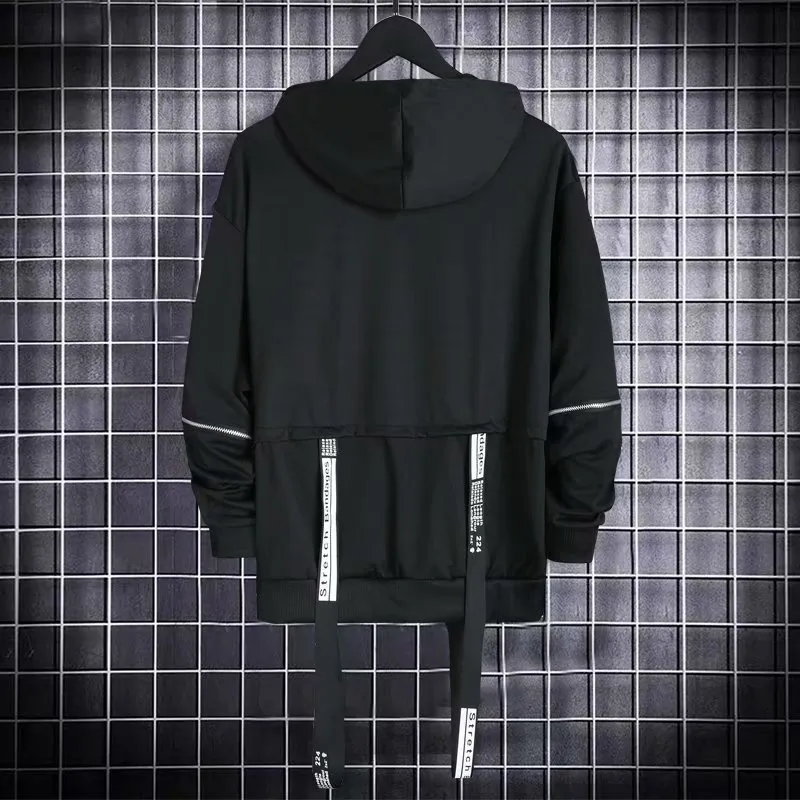 Houzhou Negro Hoodie Goth Sweat Caia Do Outono Techwear Punk Gótico Darkwear Suéter Streetwear Hip Hop Harhjuku 220325