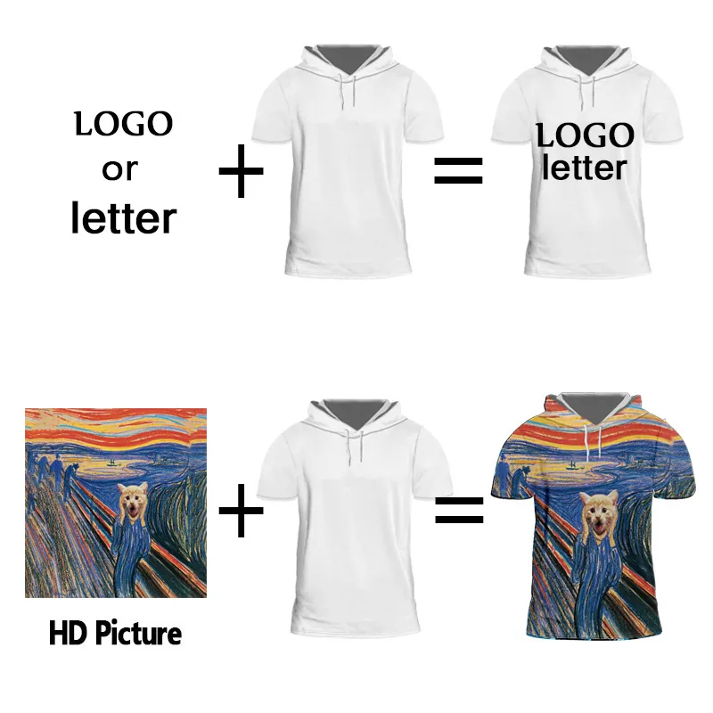 ogkb 3d print diy custom your own design men s Hooded tシャツ夏のトップカジュアルTシャツ短袖フーディー卸売業者サプライヤー220707