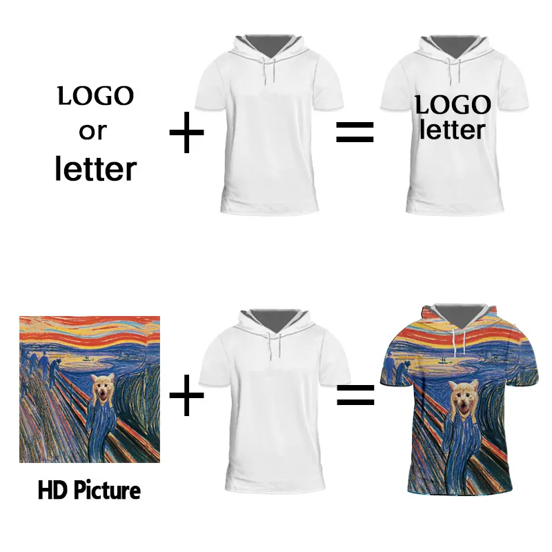 OGKB Impression 3D DIY Personnalisez votre propre conception T-shirt à capuche pour hommes Tops d'été T-shirt décontracté à manches courtes Sweat à capuche Grossistes Fournisseur 220707
