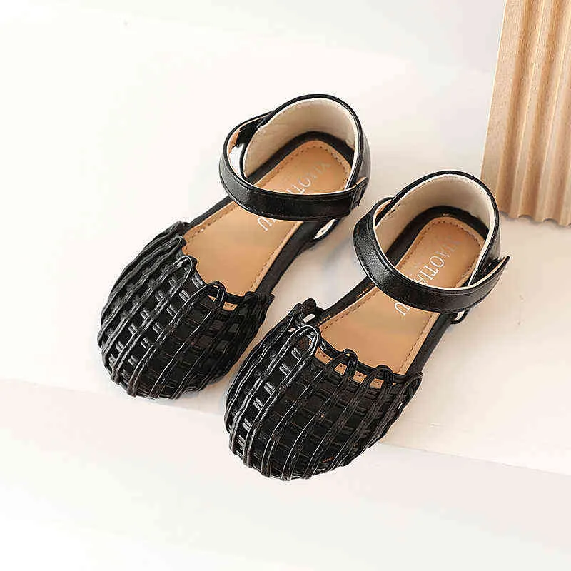 Babymeisjes Sandalen Zomer Kinderleren Wave Non-Slip Soel Soel Flats Kinderen Round Teen Cut-outs Adembatten Peuter 2022 Sandalen G220523