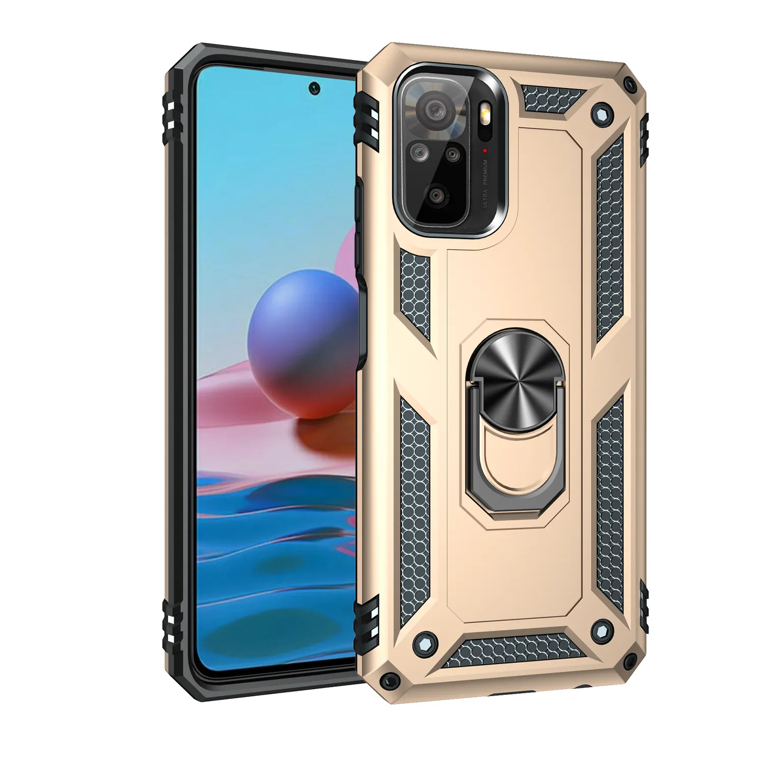 Étuis avec support de bague magnétique, coque arrière blindée antichoc pour Xiaomi Redmi Note 10 10s, cadre souple en PC dur en TPU