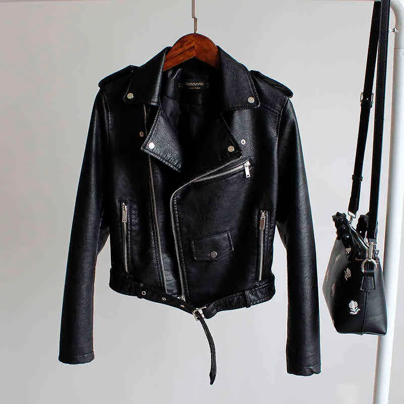 Yeni sahte deri ceket kadınlar moda parlak renkler siyah motosiklet ceketi kısa pu deri biker ceket kadın yumuşak ceket l220728