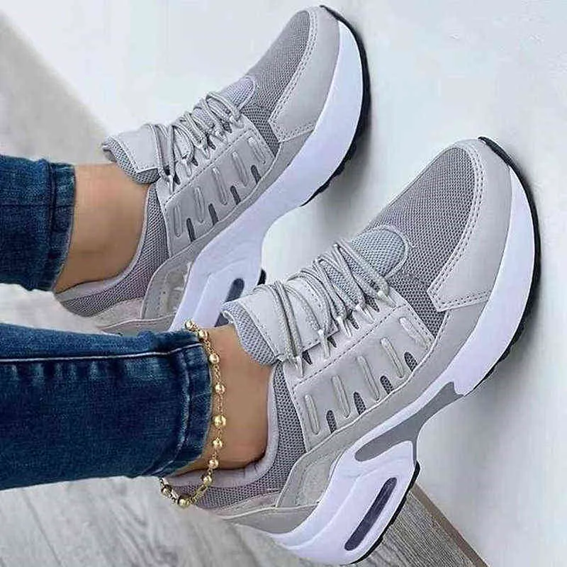 Women Sports Sneakers Leisure Mesh Breathable Mixed Color Ladies Shoes Female Flat Platform Round Toe Height Increasing Footwear G220629