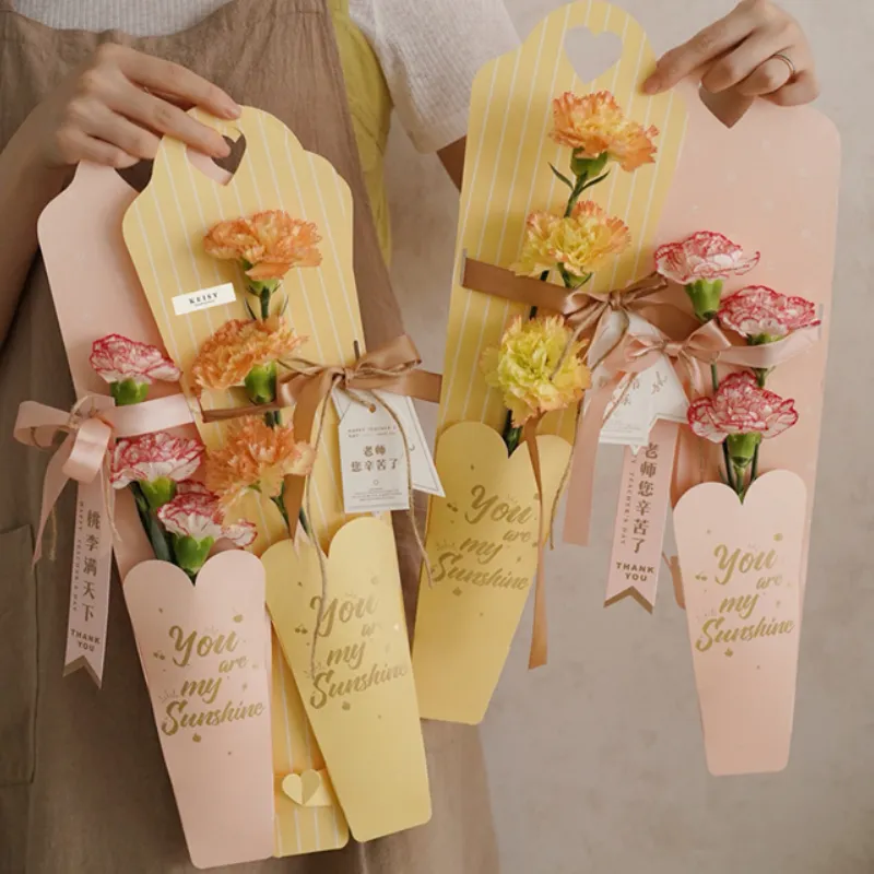 사랑스러운 심장 싱글 장미 슬리브 골판지 종이 꽃 가방 선물 활 장식 꽃 포장 용품 220608
