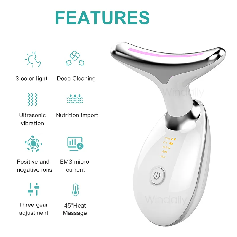 Neck Face Beauty Device LED Pon Therapy Skin Tighten Reduce Double Chin Anti Wrinkle Remove Lifting Massager Care Tools 220428