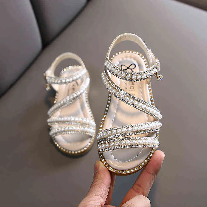 2022 Sandales d'été pour filles chaussures perles plats plats princesse chaussures bébé danse pour tout-petit sandales sandales enfants chaussures plage rose 1-12 g220523
