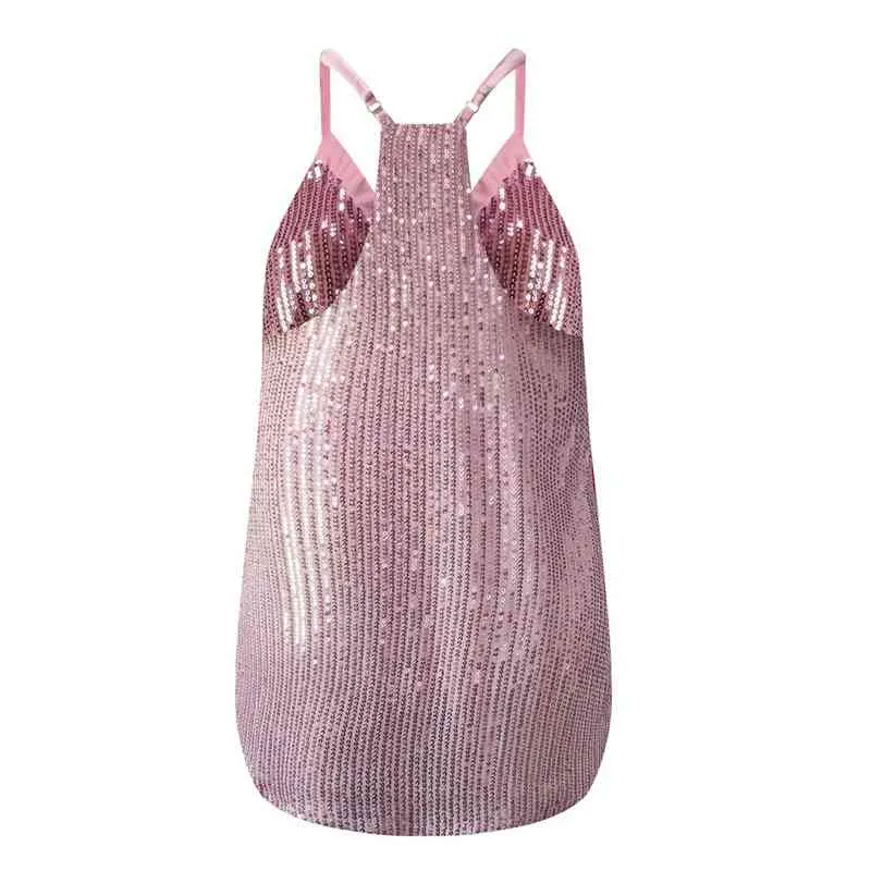 Womens Tank Top Sequin Glitter Strappy Tank Tops Ladies Sexig Sparkle Camis V-ringning Swing Vest Clubwear Party Night Tanks Camisole L220706