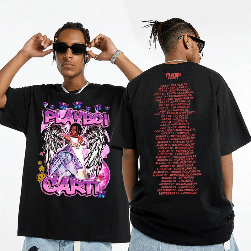 Rap Playboi Carti Rues Européennes Et Américaines Vintage HipHop TShirt Hommes À Manches Courtes En Coton T-shirts Musique Tee Shirt Vêtements 220629