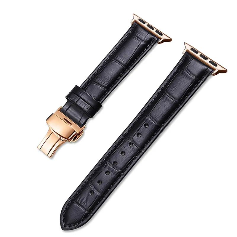 Butterfly Buckle Leather Strap For Watch 7 6 5 4 SE Band 44mm 40mm For Watch 42mm 38mm 3 2 1 41mm 45mm 220507