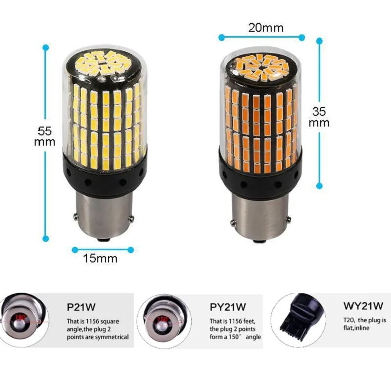 新しい1156 BA15S P21W BAU15S PY21W LED T20 7440 W21W P21/5W 1157 BAY15D LED電球144SMD CANBUSランプターンシグナルライト12V