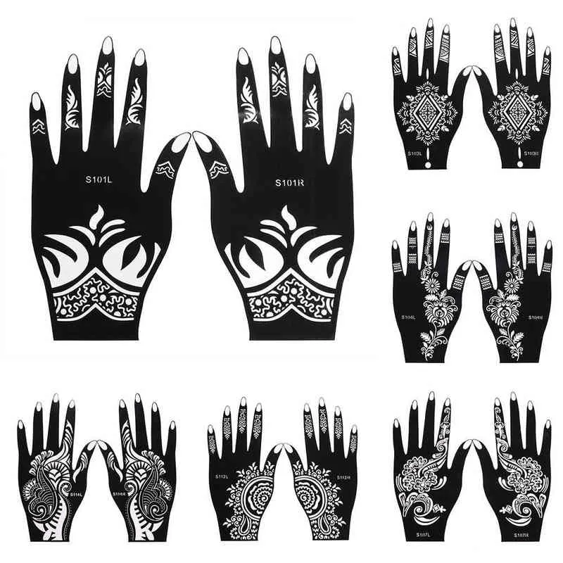 NXY Temporary Tattoo Professional Henna Stencil Hand Body Art Sticker Template Wedding Tool India Flower 0330