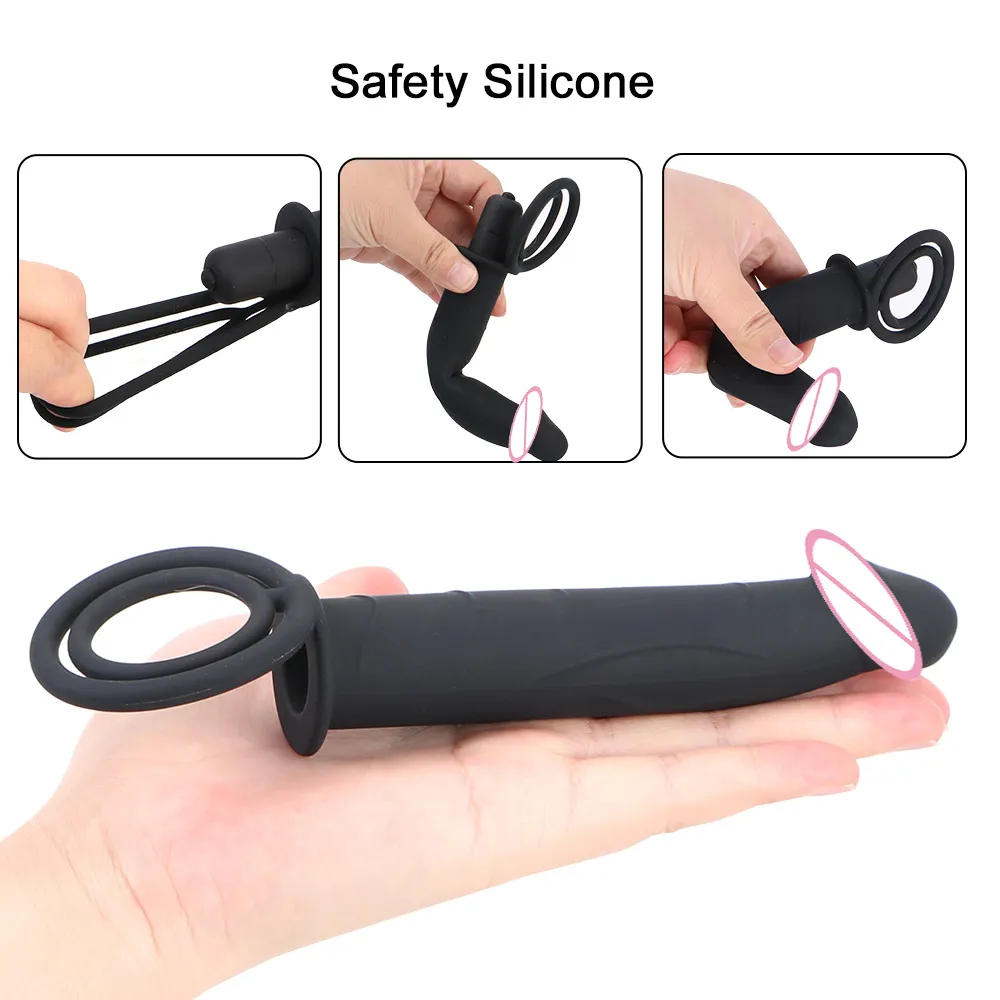 13cm Cockring Dildo con vibratore a pallottola Donne Plug anale vaginale Uomini Anello del pene Strapon Strumenti sexy coppie Prodotti erotici