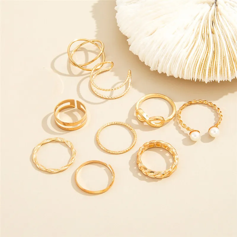 Панк широкий цепный кольцо для женщин модные нерегулярные тонкие пальцы тонкие кольца установлены 9 шт