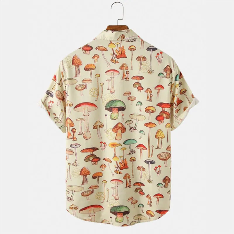 Mentille à manches courtes Hawaiian Shirt Summer Fashion Turnown Button Cartoon Mushroom Beach Imprimé Sorme pour hommes Streetwear décontracté 220527
